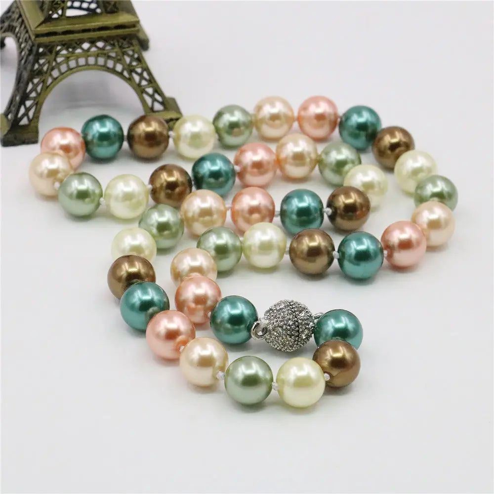10mm South Shell Pearl Necklace Round Beads Fashion Jewelry Natural Stone Magnet Clasp AAA Grade