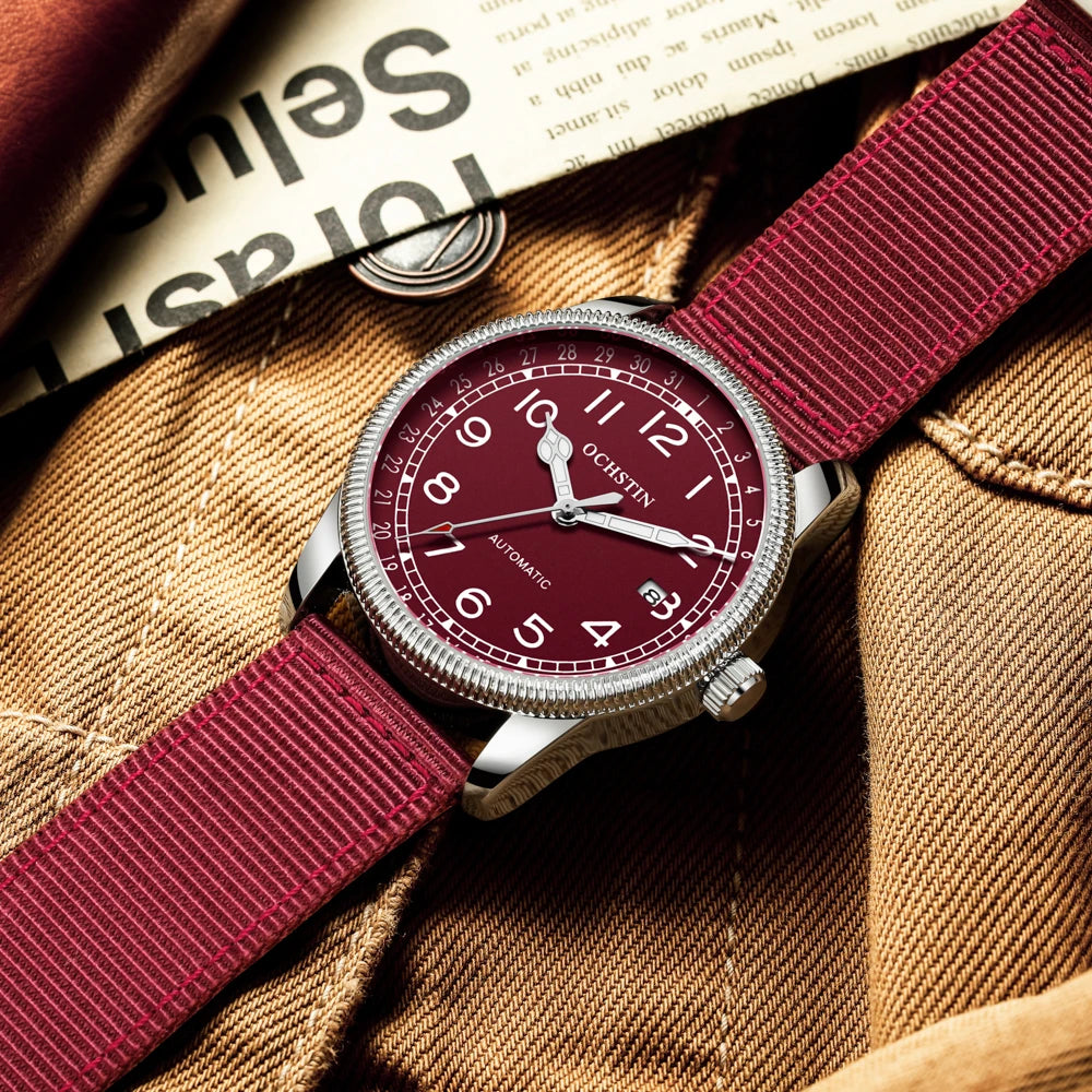 Ochstin Mechanical Automatic Retro Red Leather Wristwatch